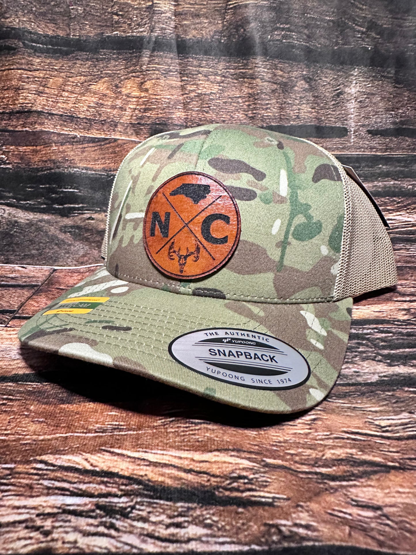 NC deer hunter hat / Gift for dad / Deer hunting trucker hat / North Carolina Deer Hunting Trucker Hat with Leather Patch
