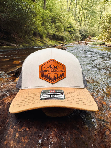 North Carolina Leather Patch Hat – Richardson 112 Trucker Cap – NC State Pride Gift for Him