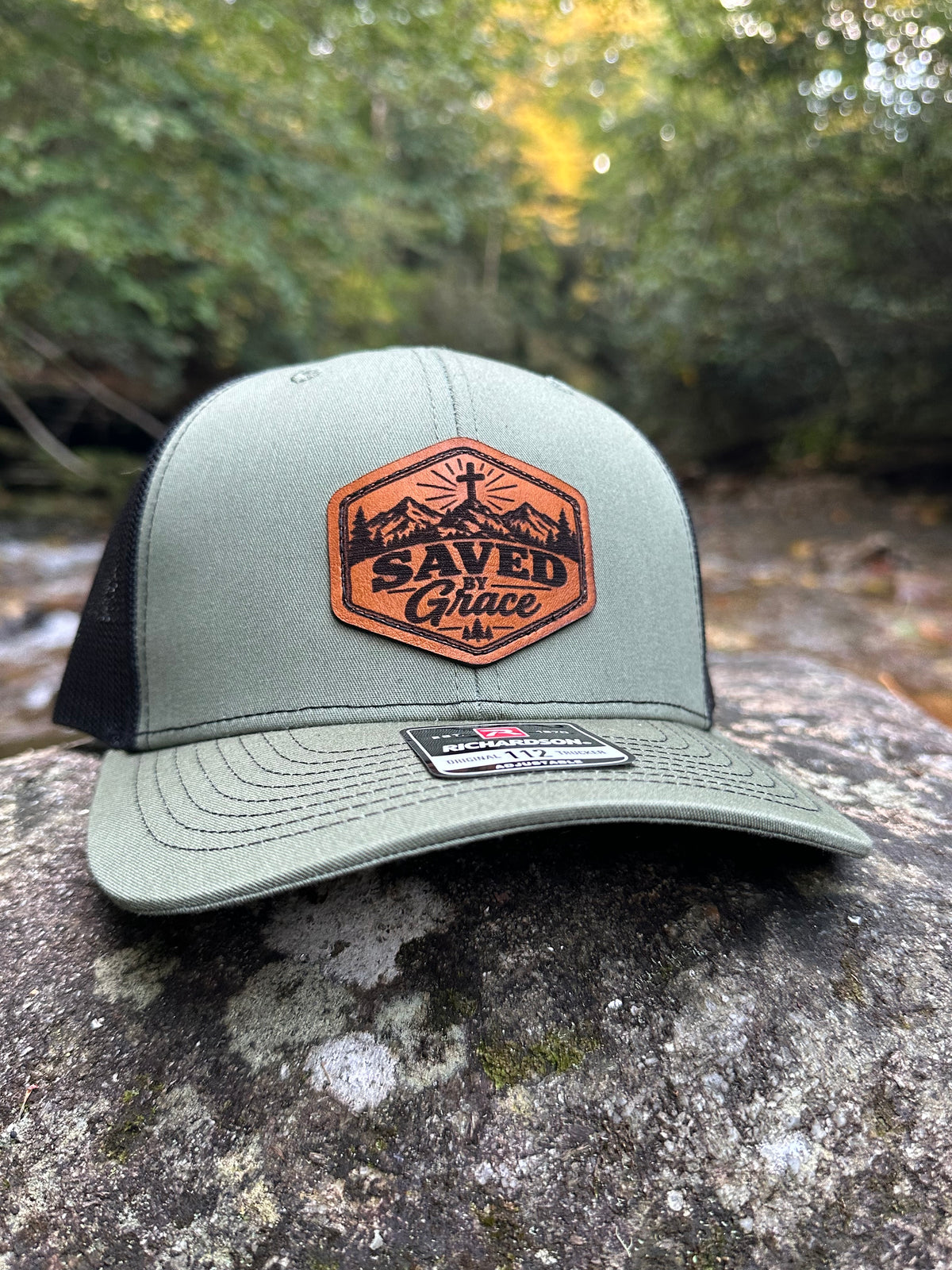 Saved by Grace Leather Patch Hat | Christian Trucker Hat