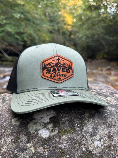 Saved by Grace Leather Patch Hat | Christian Trucker Hat