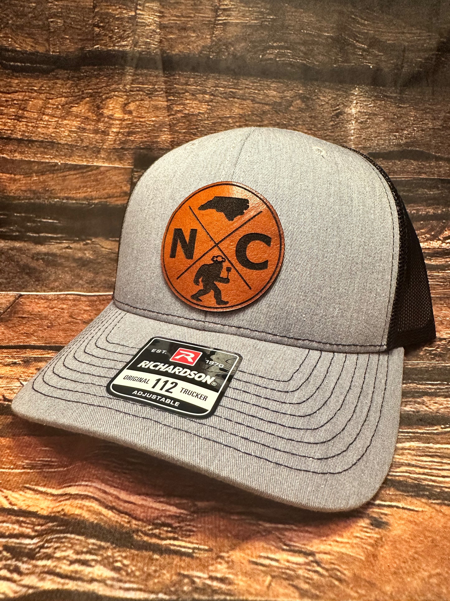 Sasquatch hat | Bigfoot Leather Patch Hat | Bigfoot Grilling out  | Grill master hat | North Carolina | Leather Patch Hat