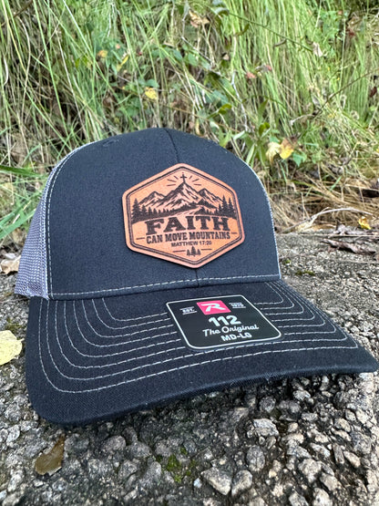 Faith Can Move Mountains Christian Leather Patch Hat