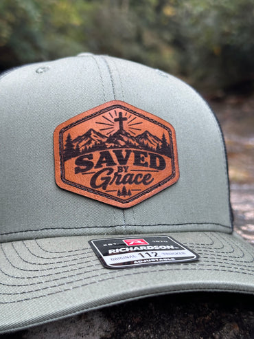 Saved by Grace Leather Patch Hat | Christian Trucker Hat