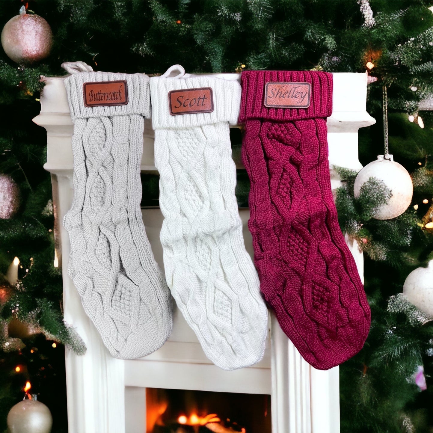 Leather Patch Stocking | Custom Stockings | Holiday gift | Free Shipping | Christmas Gifts | Holiday Stockings