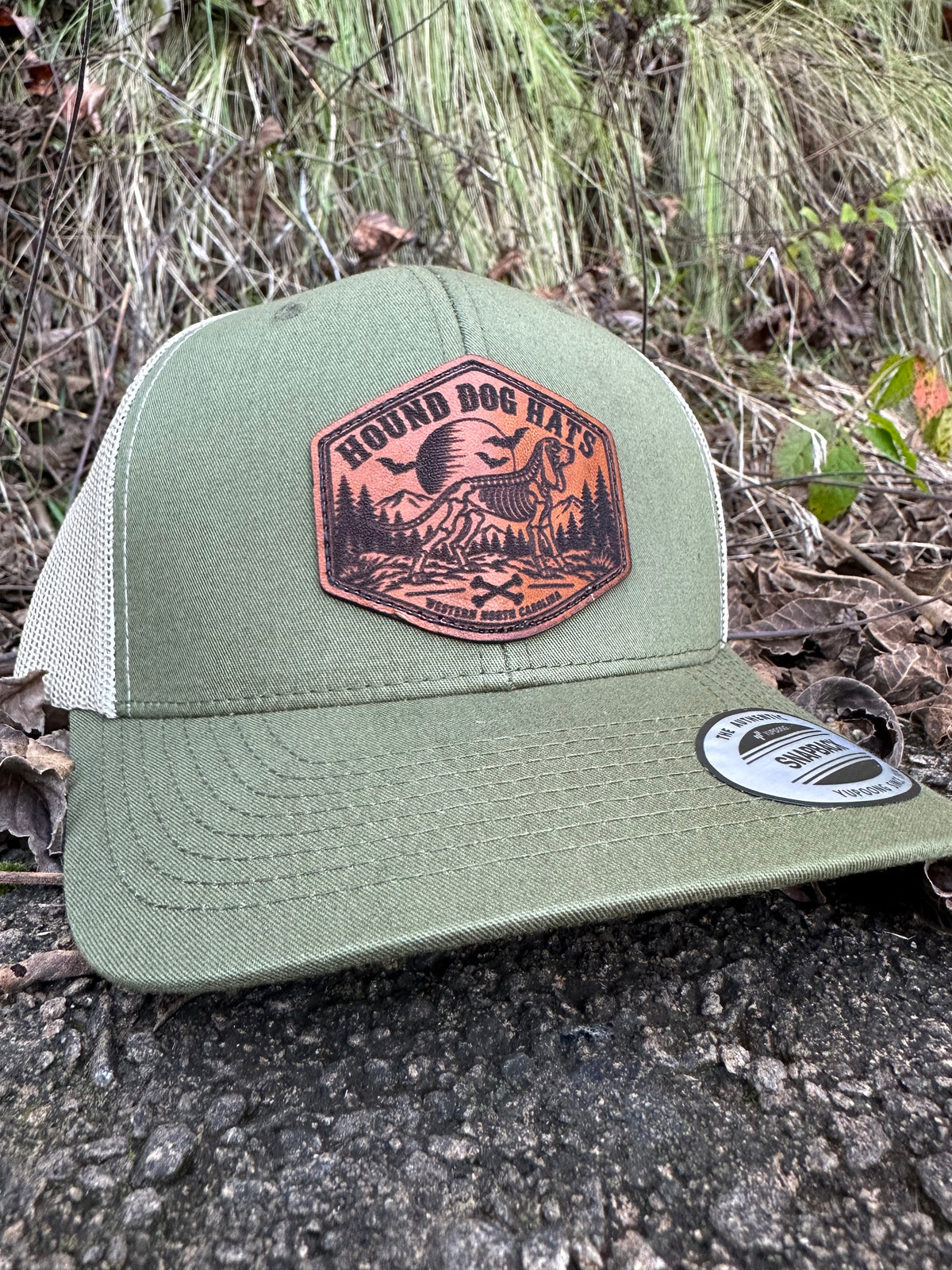 Hound Dog Hats Skeleton Leather Patch Hat | Outdoor Trucker Hat