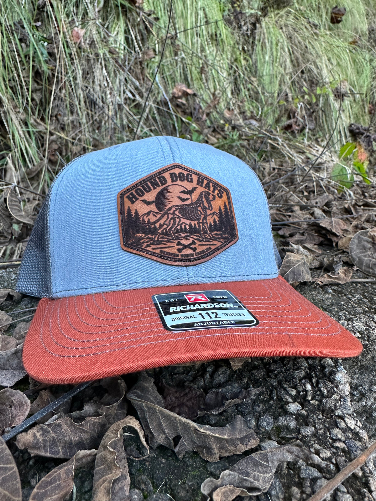 Hound Dog Hats Skeleton Leather Patch Hat | Outdoor Trucker Hat
